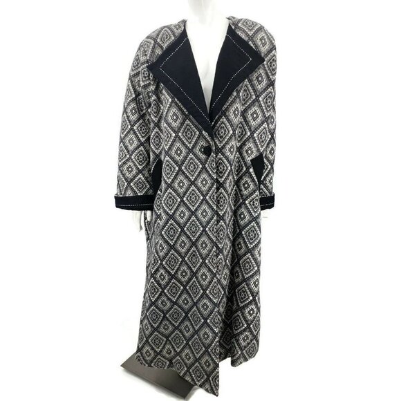NWT Vintage 80s FIXSUN USA Wool Coat One Size Black Grey Southwest Duster - Picture 6 of 9